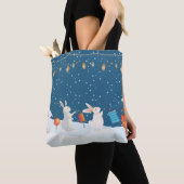 Cute Rabbits Lantern Parade Through Snow Christmas Tote Bag (Dichtbij)