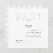 Cute Rabbits Light Blue Gingham Baby shower Sq. Kaart (Voorkant / Achterkant)