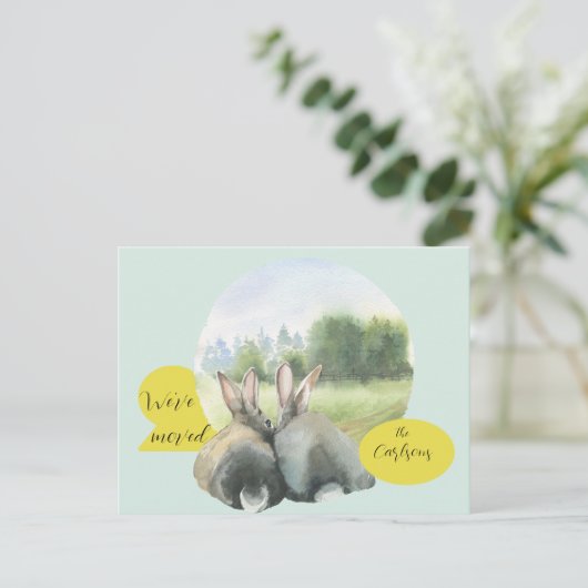 Cute Rabbits Moving House New Address Aankondigingskaart (Staand voorkant)