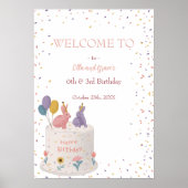 Cute Rabbits on Cake Joint Birthday Sister Welcome Poster (Voorkant)