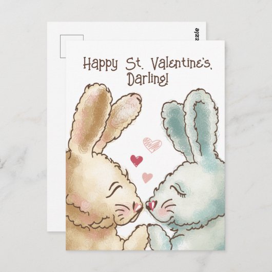 Cute Rabbits Valentijn Briefkaart (Voorkant / Achterkant)