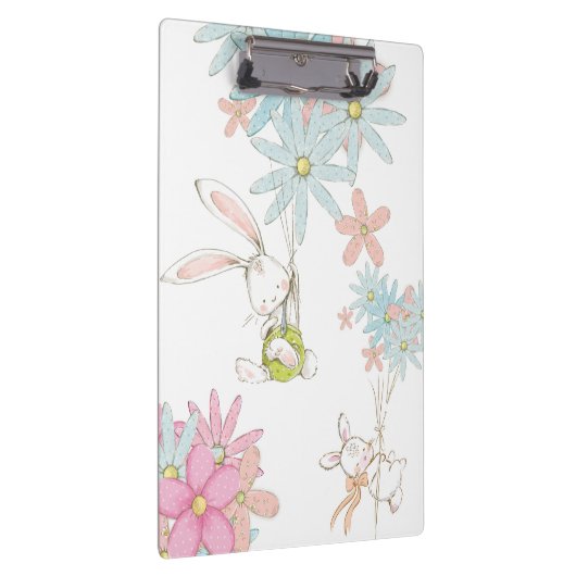 Cute rabbits with flowers notebook klembord (Rechts)