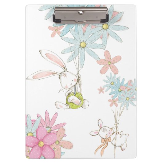 Cute rabbits with flowers notebook klembord (Voorkant)