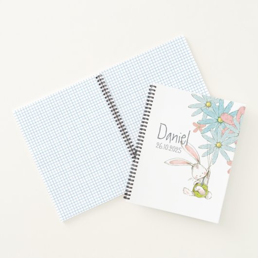 Cute rabbits with flowers notebook notitieboek (Binnen)