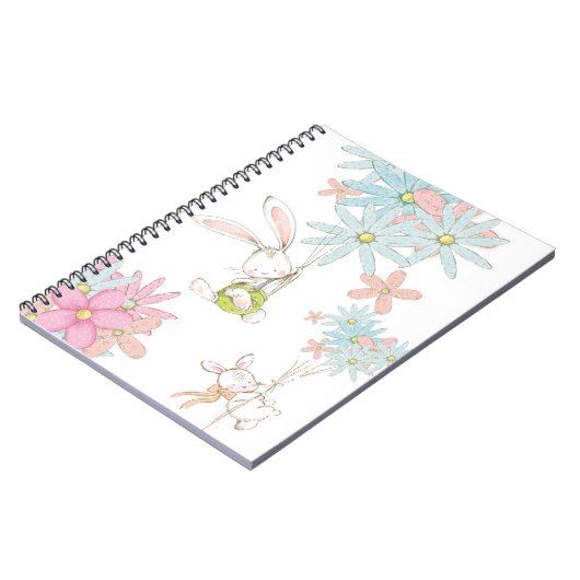 Cute rabbits with flowers notebook notitieboek (Linkerzijde)