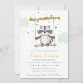 Cute Raccoon Baby shower Invitation Kaart (Voorkant)