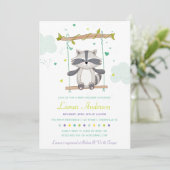 Cute Raccoon Baby shower Invitation Kaart (Staand voorkant)
