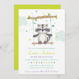Cute Raccoon Baby shower Invitation Kaart