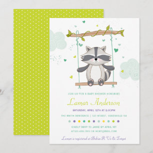 Cute Raccoon Baby shower Invitation Kaart