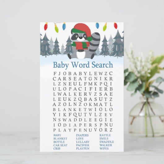 Cute Raccoon Baby shower Word Search (Staand voorkant)