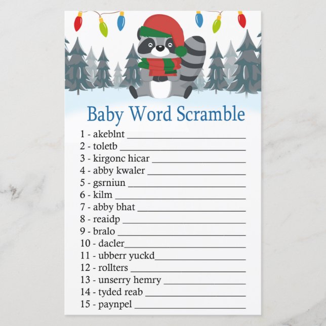 Cute Raccoon-Baby word scramble game (Voorkant)