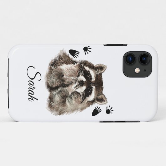 Cute Raccoon Baling Kisses Footprint Animal Art Case-Mate iPhone Case (Achterkant (horizontaal))