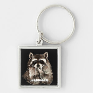 Cute Raccoon Baling Kisses Humor Aangepaste naam Sleutelhanger