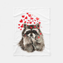 Cute Raccoon Bblazing Kisses Love Hearts Animal Fleece Deken