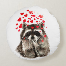Cute Raccoon Bblazing Kisses Love Hearts Animal Rond Kussen