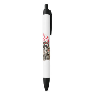 Cute Raccoon Bblazing Kisses Love Hearts Funny Zwarte Inkt Pen