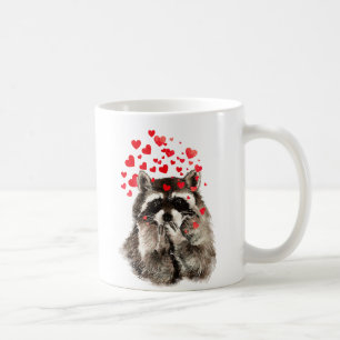 Cute Raccoon Bblazing Kisses Love Hearts Koffiemok