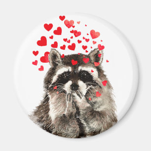 Cute Raccoon Bblazing Kisses Love Hearts Magneet
