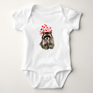 Cute Raccoon Bblazing Kisses Love Hearts Romper