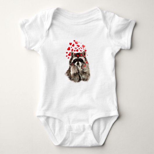 Cute Raccoon Bblazing Kisses Love Hearts Romper (Voorkant)