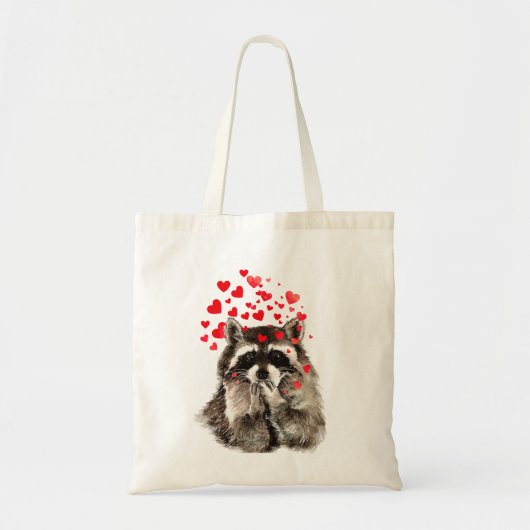 Cute Raccoon Bblazing Kisses Love Hearts Tote Bag (Voorkant)