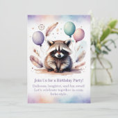 Cute Raccoon Birthday Invitation Woodland Boho  Kaart (Staand voorkant)