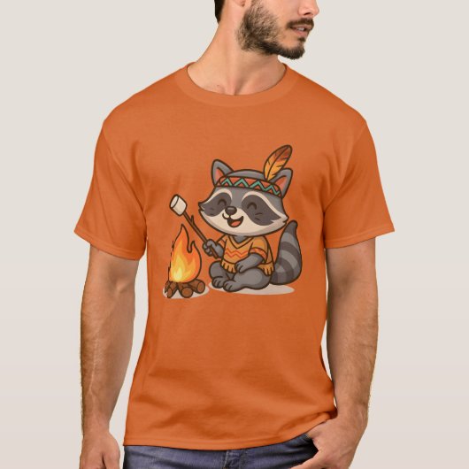 Cute Raccoon Camping and Roasting Marshmallow retr T-shirt (Voorkant)