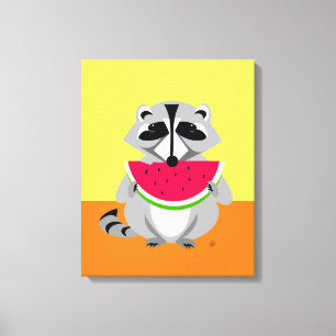 Cute Raccoon Cartoon Canvas Afdruk