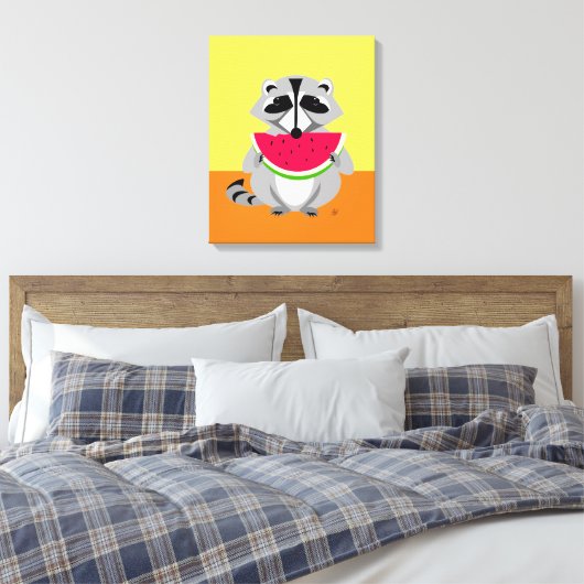 Cute Raccoon Cartoon Canvas Afdruk (Insitu (Slaapkamer))