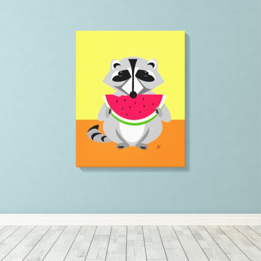Cute Raccoon Cartoon Canvas Afdruk (Insitu (Houten vloer))
