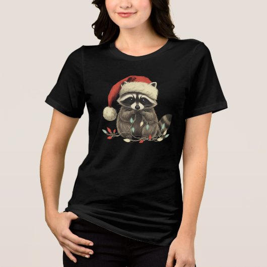 cute raccoon Chew Christmas Light Xmas Holiday Tri-Blend Shirt (Voorkant)