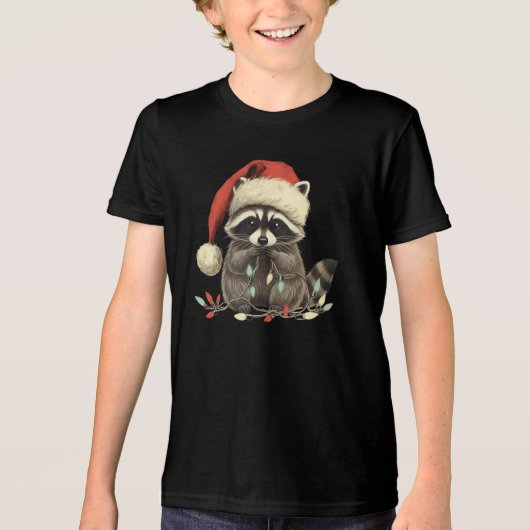 cute raccoon Chew Christmas Light Xmas Holiday Tri-Blend Shirt (Voorkant)