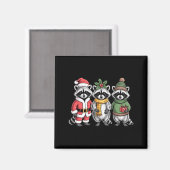 Cute Raccoon Christmas Funny Holiday Santa Claus A Magneet (Voorkant / Achterkant)