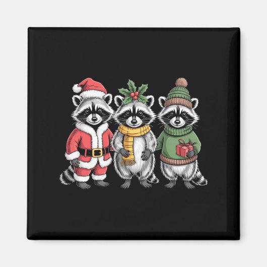 Cute Raccoon Christmas Funny Holiday Santa Claus A Magneet (Voorkant)
