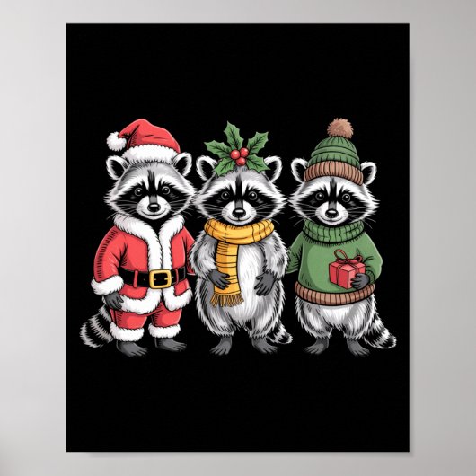Cute Raccoon Christmas Funny Holiday Santa Claus A Poster (Voorkant)