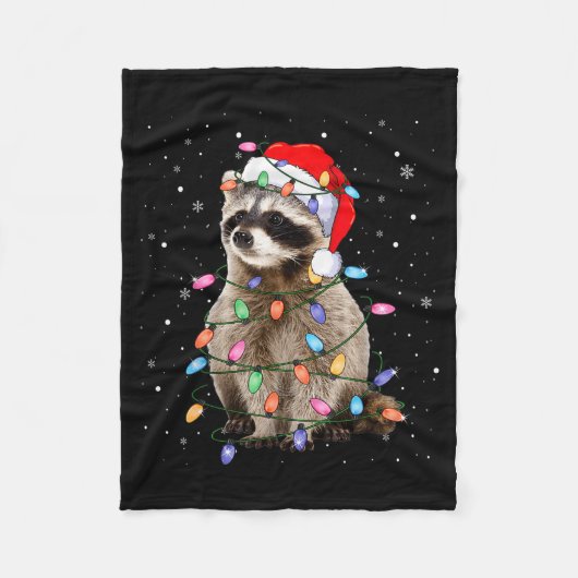 Cute Raccoon Christmas Tree Lights Pajama Raccoon  Fleece Deken (Voorkant)