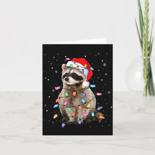 Cute Raccoon Christmas Tree Lights Pajama Raccoon  Kaart (Voorkant)