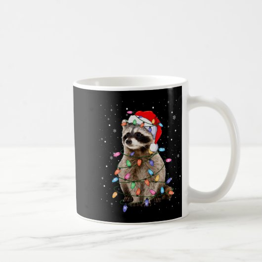 Cute Raccoon Christmas Tree Lights Pajama Raccoon  Koffiemok (Rechts)