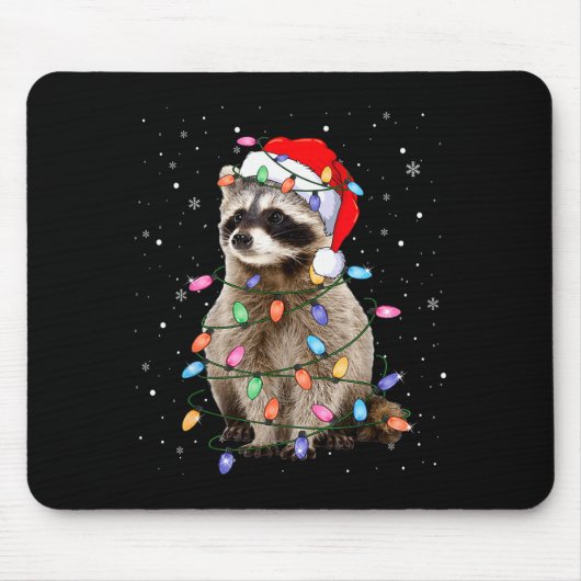 Cute Raccoon Christmas Tree Lights Pajama Raccoon Muismat (Voorkant)