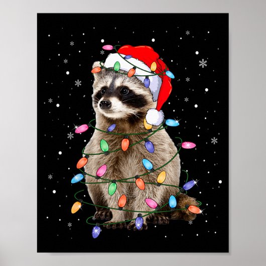Cute Raccoon Christmas Tree Lights Pajama Raccoon Poster (Voorkant)