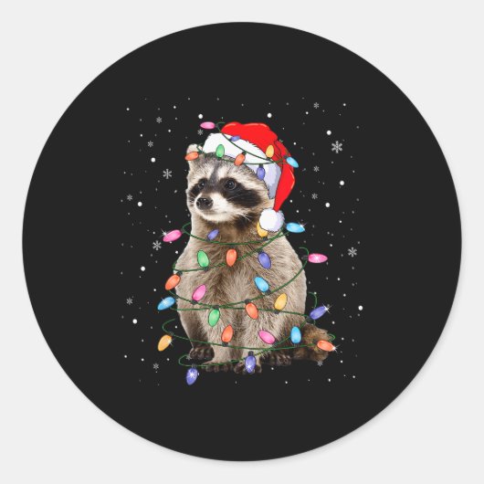 Cute Raccoon Christmas Tree Lights Pajama Raccoon  Ronde Sticker (Voorkant)