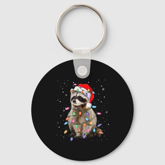 Cute Raccoon Christmas Tree Lights Pajama Raccoon  Sleutelhanger (Voorkant)