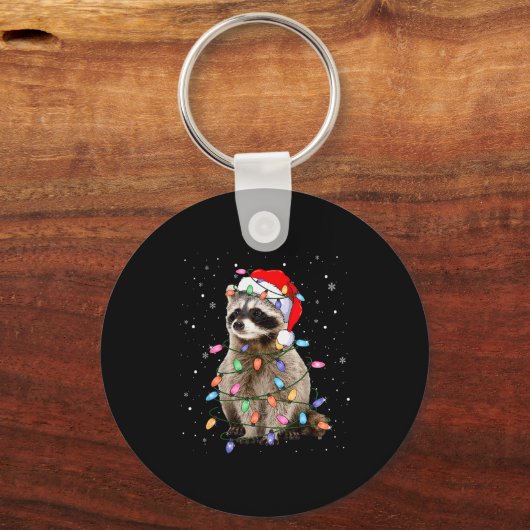Cute Raccoon Christmas Tree Lights Pajama Raccoon  Sleutelhanger (Voorkant)