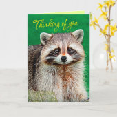 Cute Raccoon Denking of You Kaart (Gele Bloem)