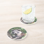 Cute raccoon en bos zandsteen onderzetter (Zijkant)