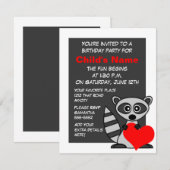 Cute Raccoon en Heart Birthday Invitation Kaart (Voorkant / Achterkant)