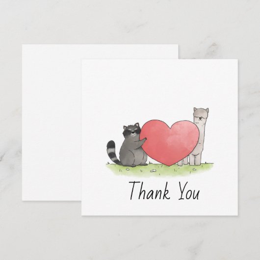 Cute Raccoon en Llama Sq1uare - Hartelijk dank Bedankkaart (Voorkant / Achterkant)