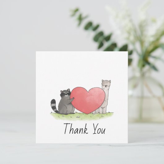 Cute Raccoon en Llama Sq1uare - Hartelijk dank Bedankkaart (Staand voorkant)