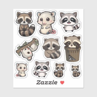 Cute Raccoon en Opossum Sticker Blad, Schattig