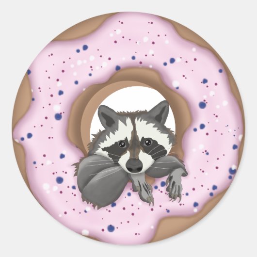 Cute raccoon en Yummy donut Ronde Sticker (Voorkant)